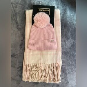 Steve Madden Pink Hat and Scarf Set